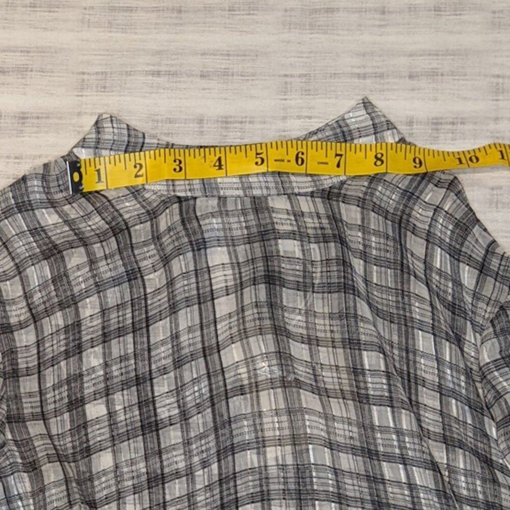 MINKPINK NWT Preppy Semi Sheer Check Plaid Blouse High Neck Ruffle Black White - Picture 8 of 11